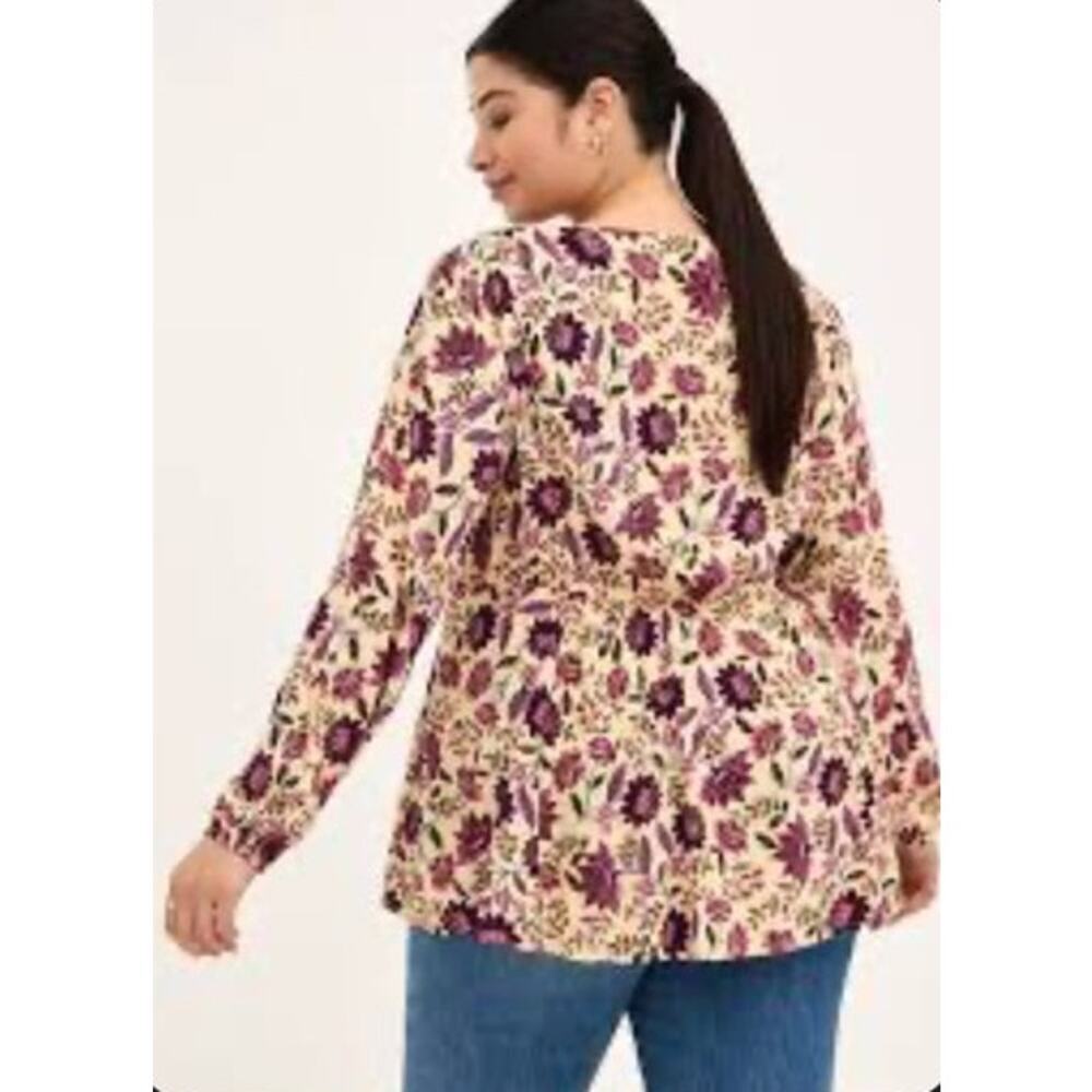 Torrid Womens Top Babydoll Crepe Boho Feminine Whimsy Lace Up Floral 1X - Picture 2 of 7